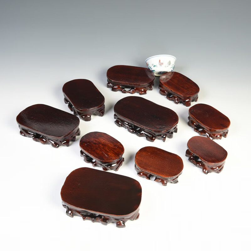 实木雕套装奇石底座圆形多肉植物花盆景底座石头底座托架可挖槽椭圆小