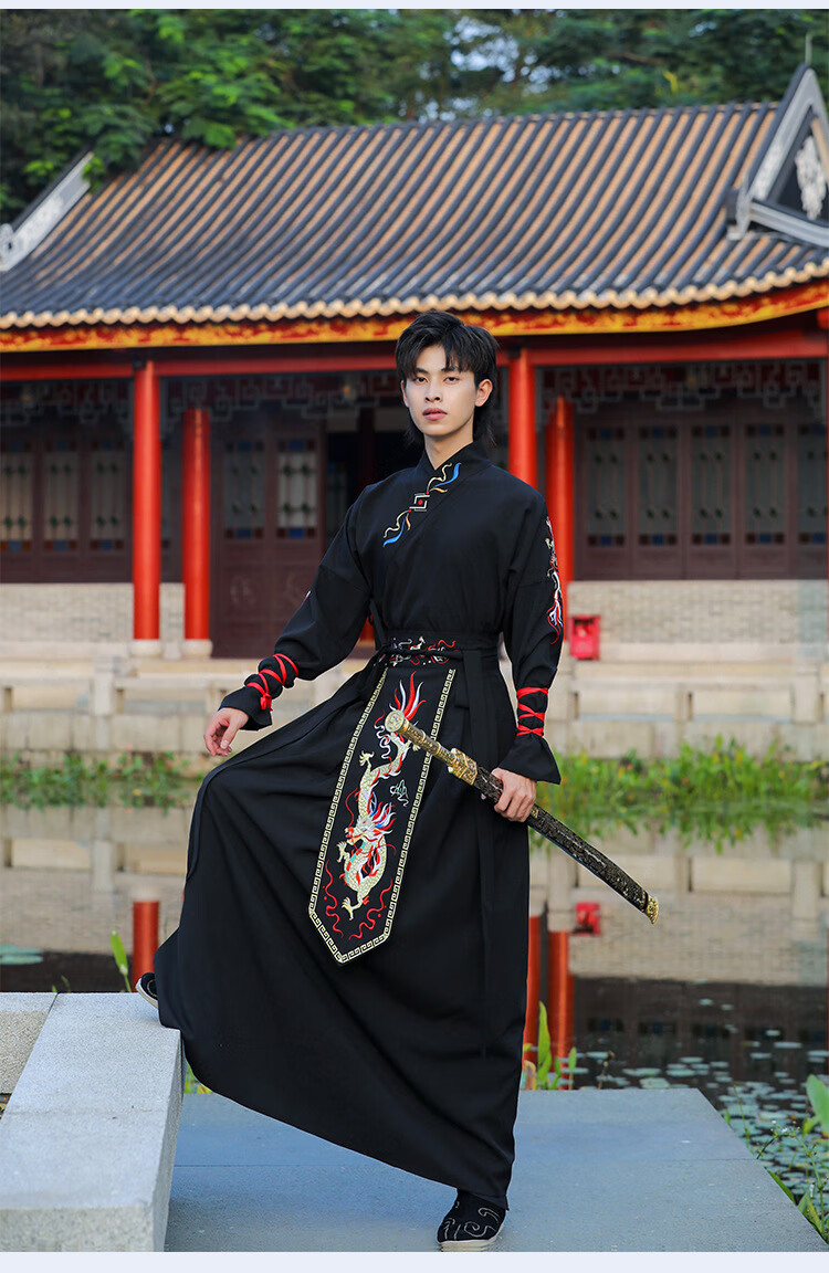 卡辑原创汉服男冬季古装全套中国风重工龙纹刺绣武侠风宫廷侍卫表演