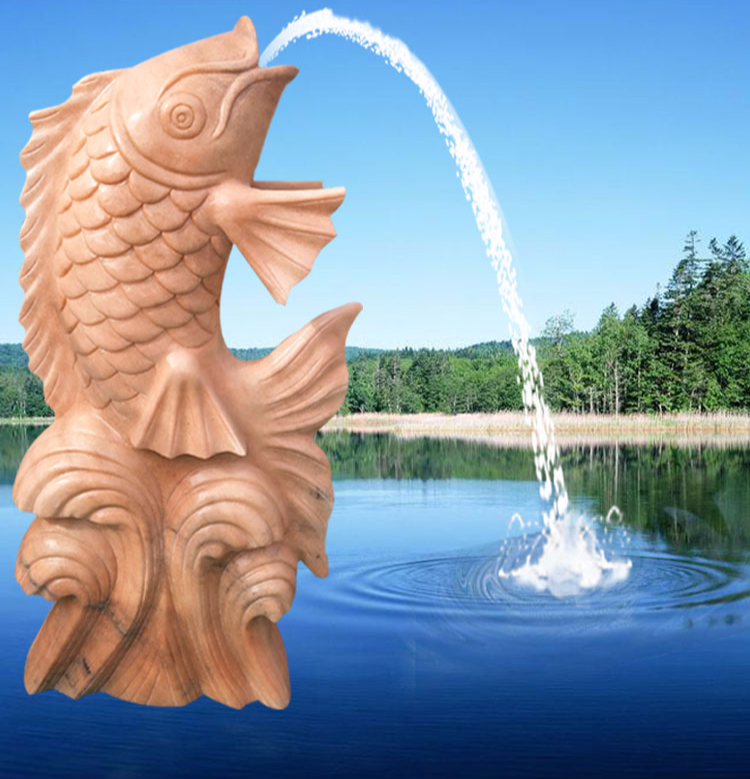 俊阳 石雕鲤鱼晚霞红喷水石鱼水景喷泉动物雕塑庭院花园大水缸石槽