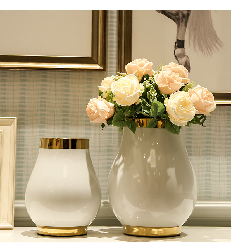 轻奢风家居样板房陶瓷摆件客厅餐桌台面摆设x 璀璨如雪花瓶-大 韩式