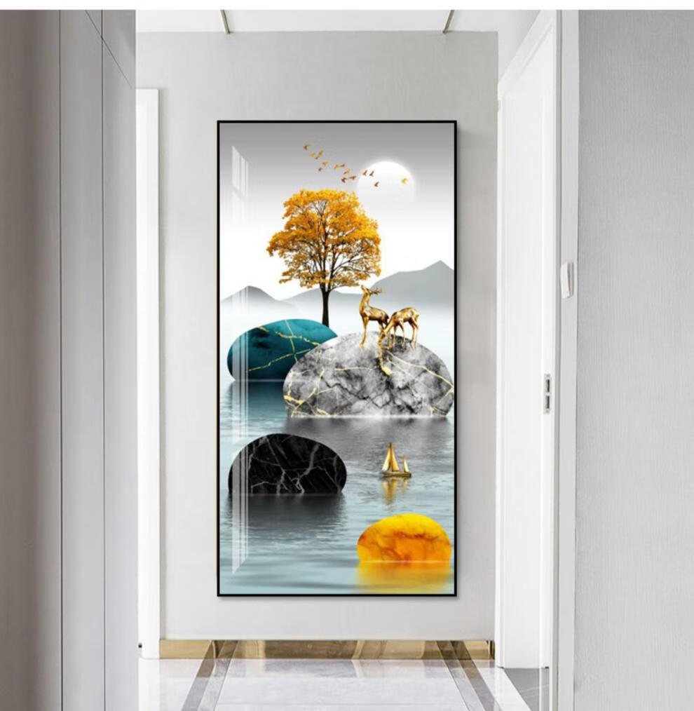 入户玄关装饰画走廊过道墙壁画竖版现代简约北欧客厅玄幻晶瓷挂画步步