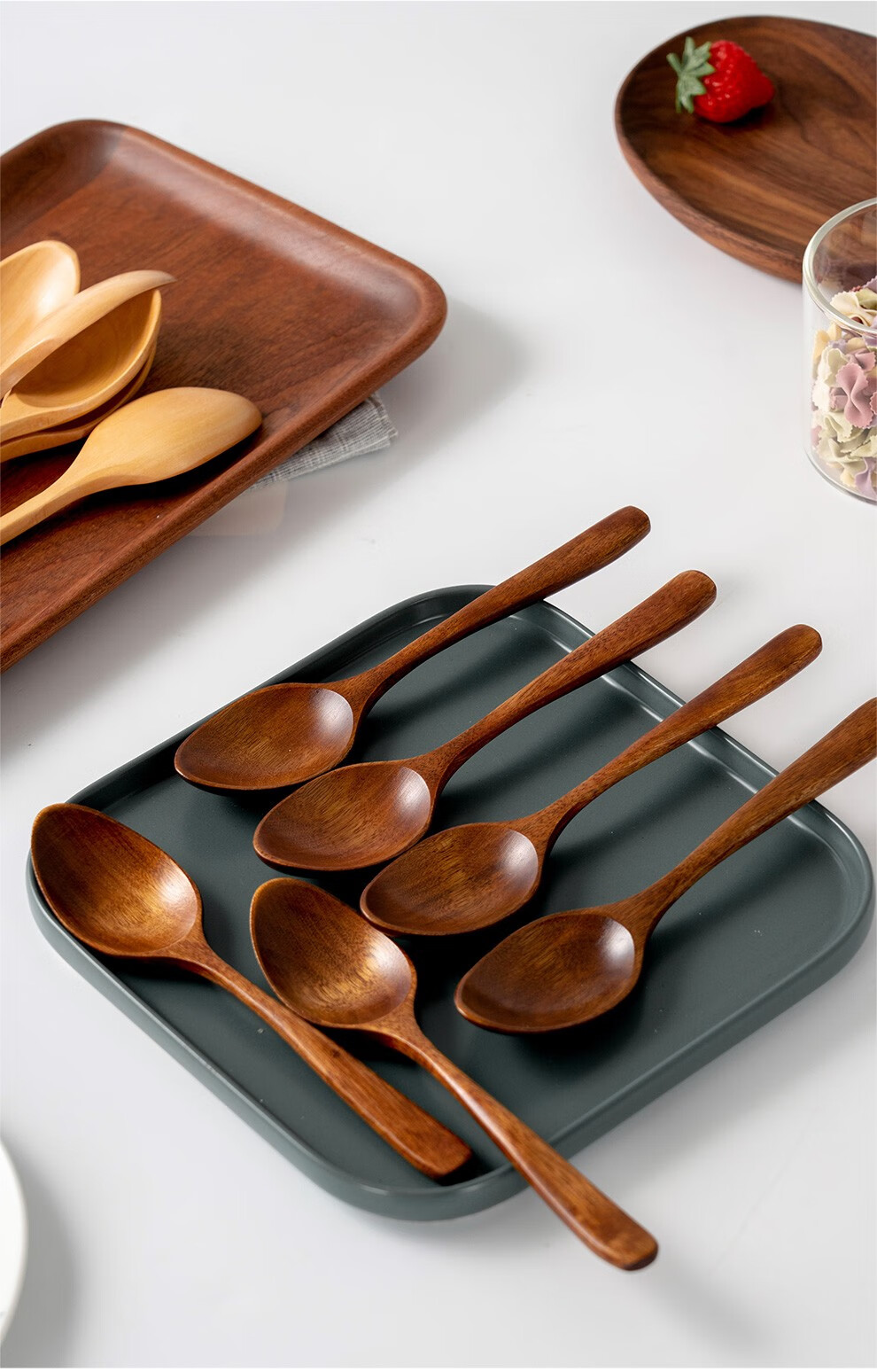 明暖6支木汤勺喝粥勺子木质饭勺家用勺餐具木勺汤匙瓢羹深色6支