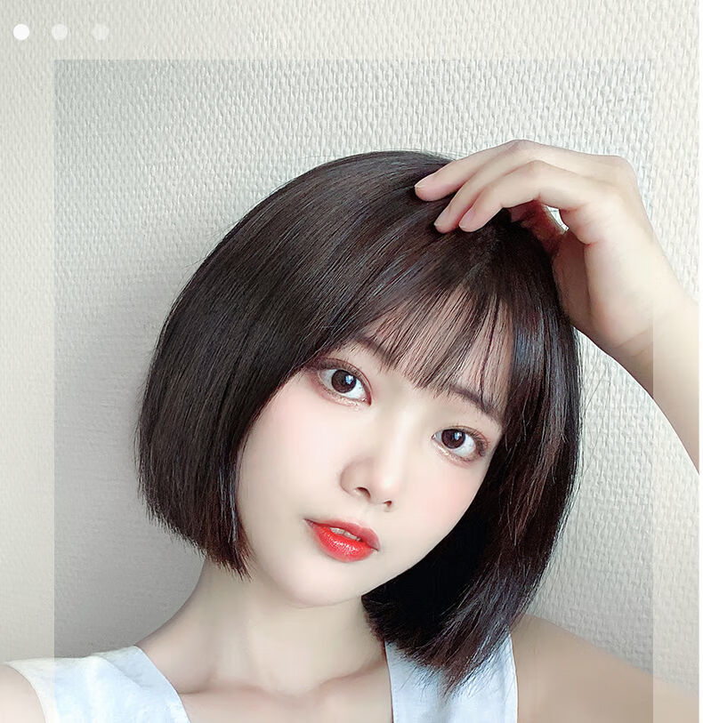 唐妮 假发女短发网红空气刘海圆脸bobo头内扣锁骨发型自然女全头套式