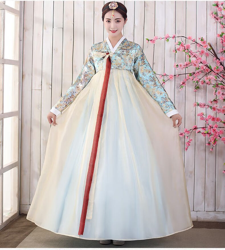 传统韩服古装女装朝鲜族民族服饰韩国婚礼写真大长今演出服舞蹈服蓝色