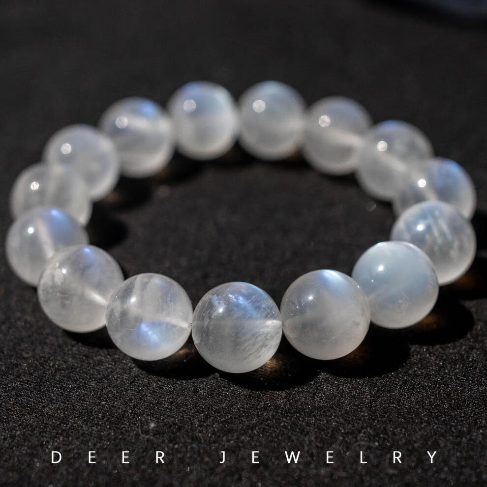 宋石匠 水晶印度蓝月光石手链女冰种玻璃体手串小西米露白水 情人节