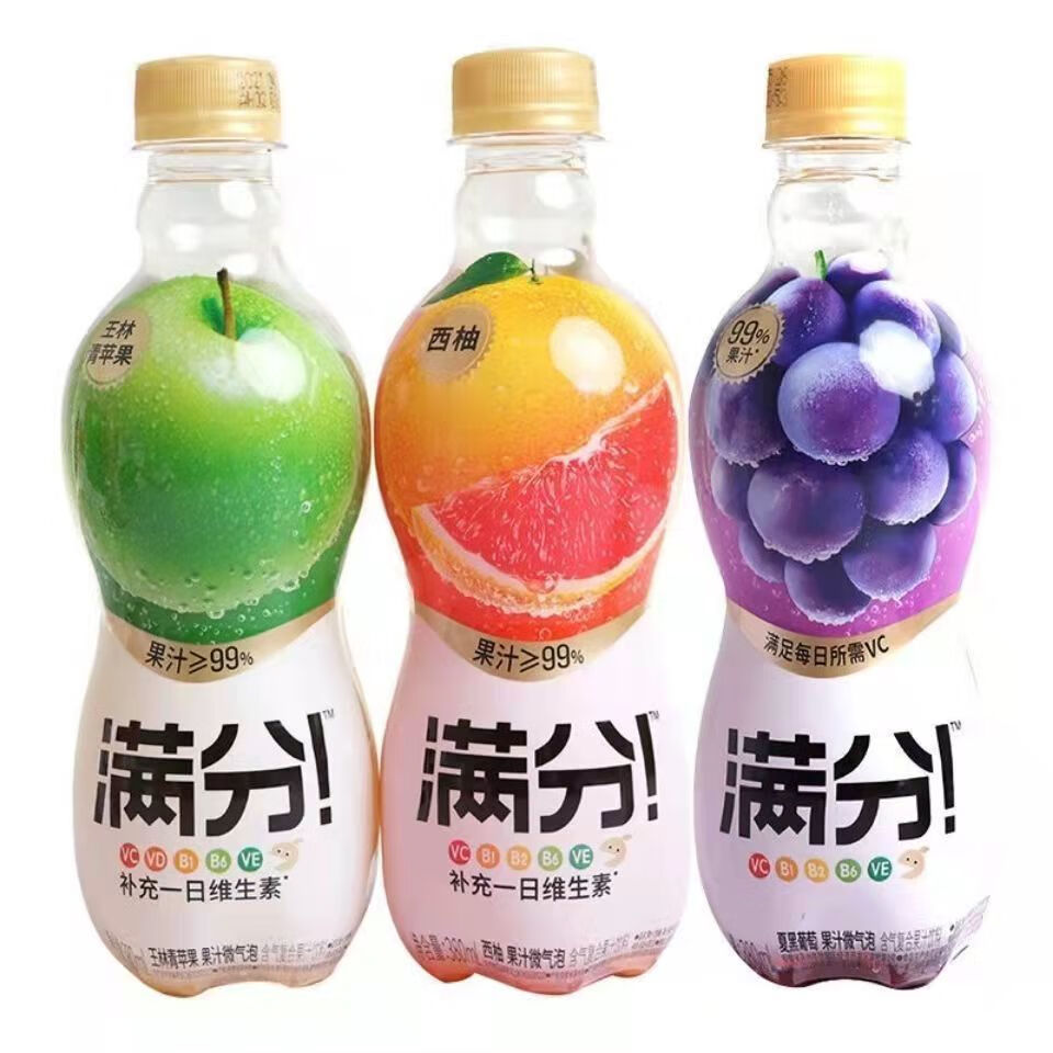 森林满分果汁微气泡西柚夏黑葡萄苹果果汁维c 混合口味6瓶(2个口味