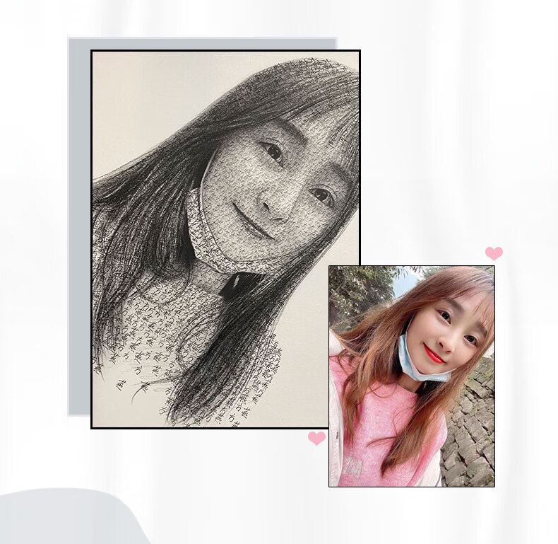 现货速发用名字画人像名字作画手绘手写女友照片素描画像定制创意生日