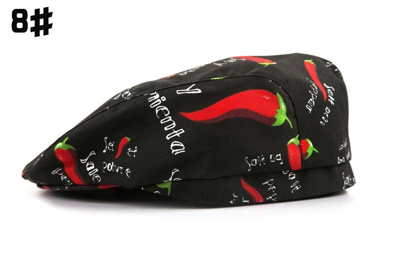 【新品】lggy麦当劳贝雷帽酒店员工厨师头套条纹快餐店春夏时尚红帽子