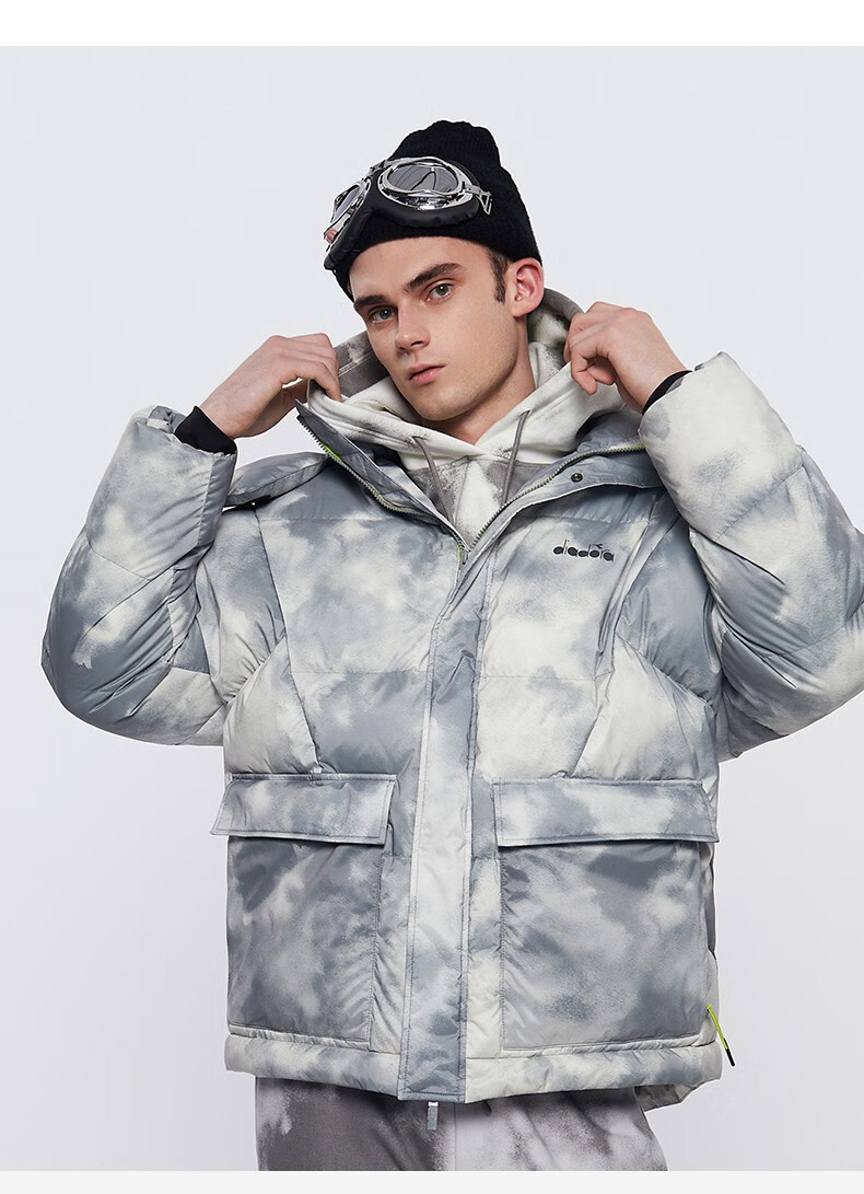 diadora迪亚多纳男装羽绒服男短款连帽加厚保暖潮流外套浅灰色s