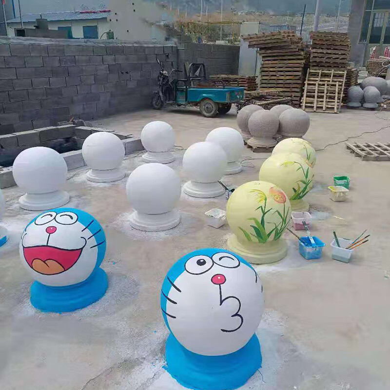 雷澎花岗岩石球挡车路障彩绘圆球大理石石墩子天然车挡石芝麻灰车止石