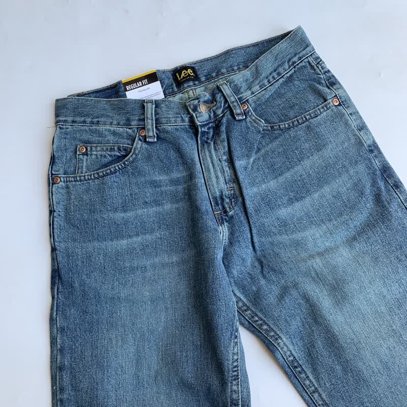 美国lee李牛仔裤复古浅蓝色显瘦中腰弹力标准宽松直筒舒适百搭男士薄