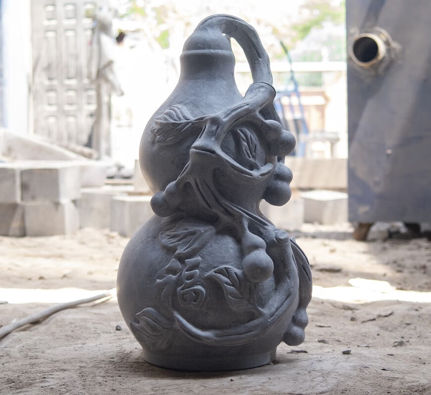 石雕青石葫芦摆件天然石头客厅玄关办公室店铺布局风水装饰工艺品直径