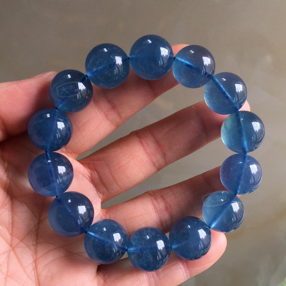 大灿大颗粒单圈蓝水晶手串送父母天然海蓝宝手链男女款生日礼物湛蓝色