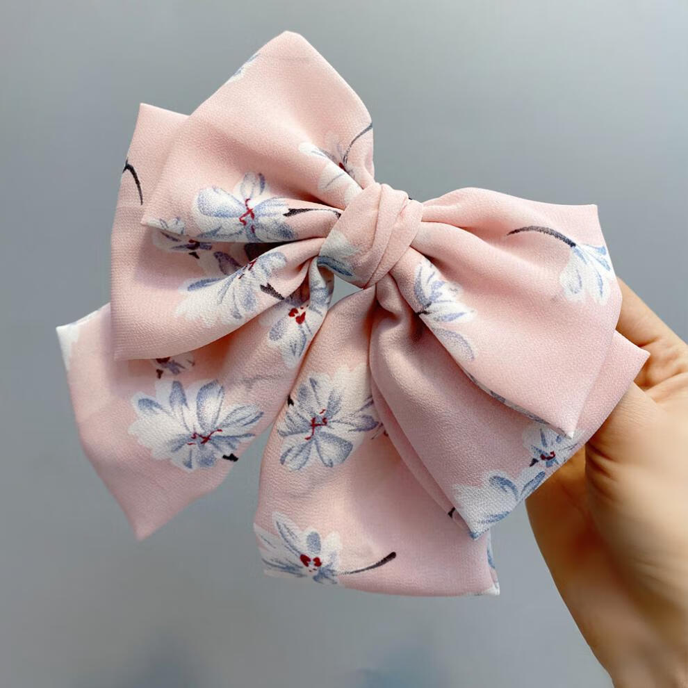 oeing 蝴蝶结发饰头饰学夹后脑勺发卡韩版网红三层碎花雪纺鸭嘴夹