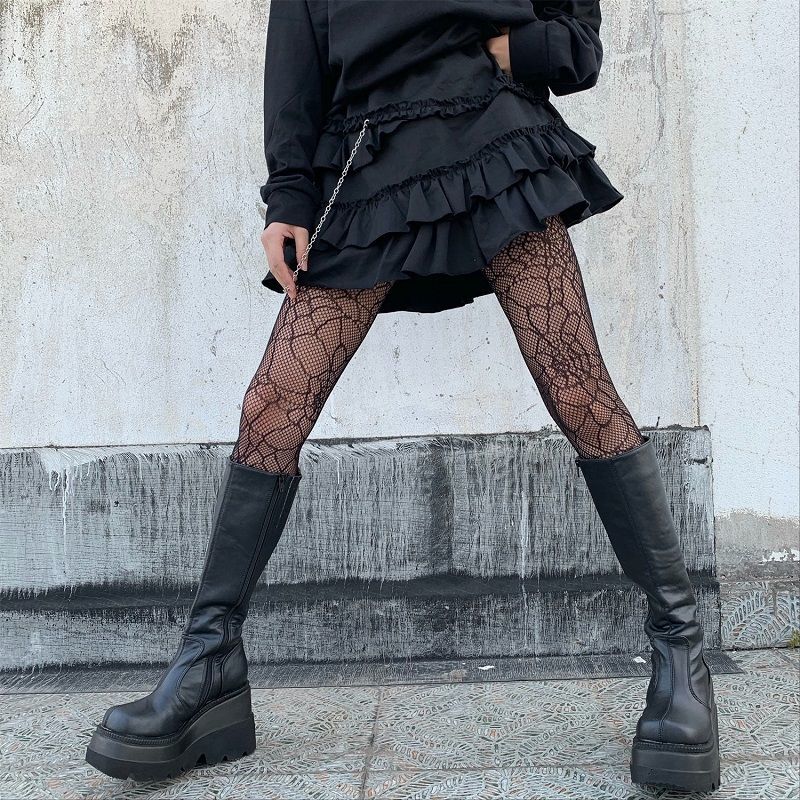 渔网袜蜘蛛网连裤袜暗黑镂空丝袜c丝网袜 蝴蝶黑 均码(60-130斤)