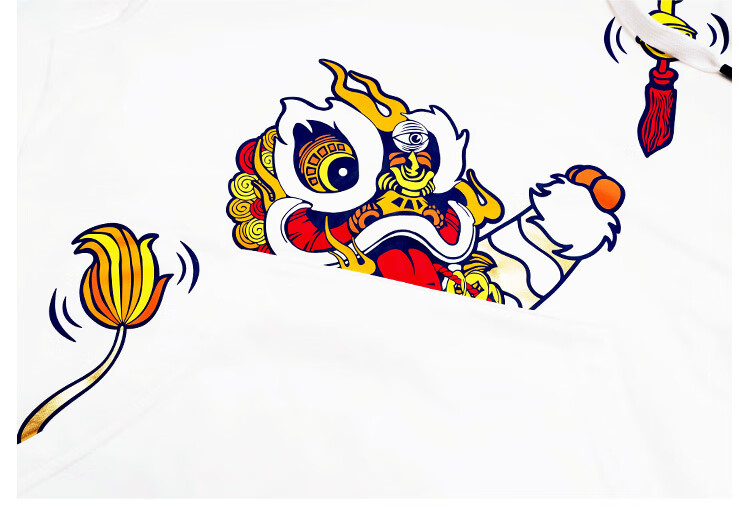 hea醒狮潮牌传承开心简单男女休闲子装连帽套头卫衣 白色c1 150cm