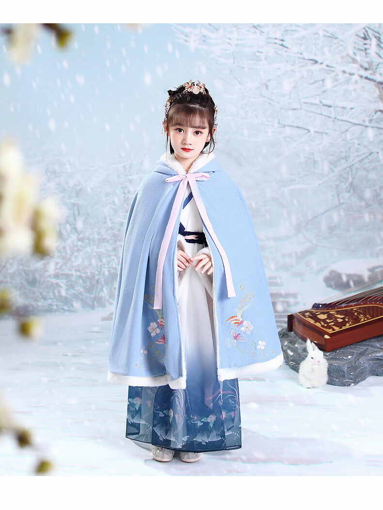 迪士尼新年特价汉服女童冬季儿童女孩公主披肩加厚披风外出唐装超仙