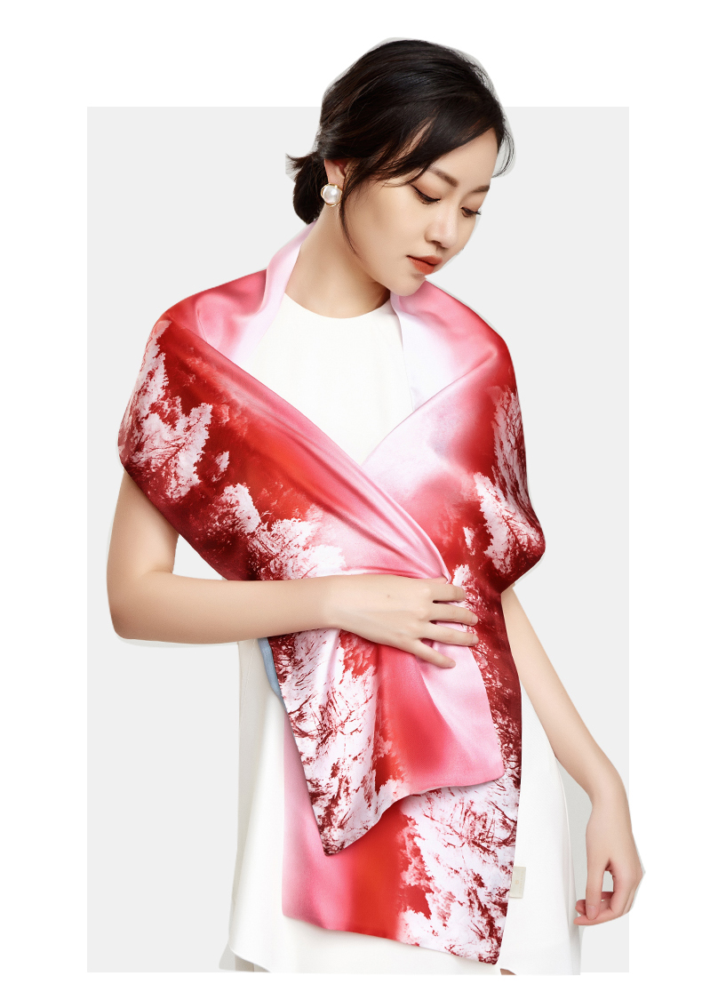 绣娘丝绸真丝丝巾女士披肩围巾桑蚕丝丝巾双层苏绣丝巾旗袍披肩花与瓷