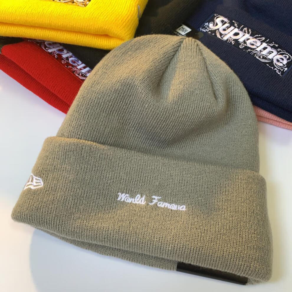 新品冷帽19fwboxbeanie腰果花冷帽刺绣logo字母针织毛线帽潮黄色
