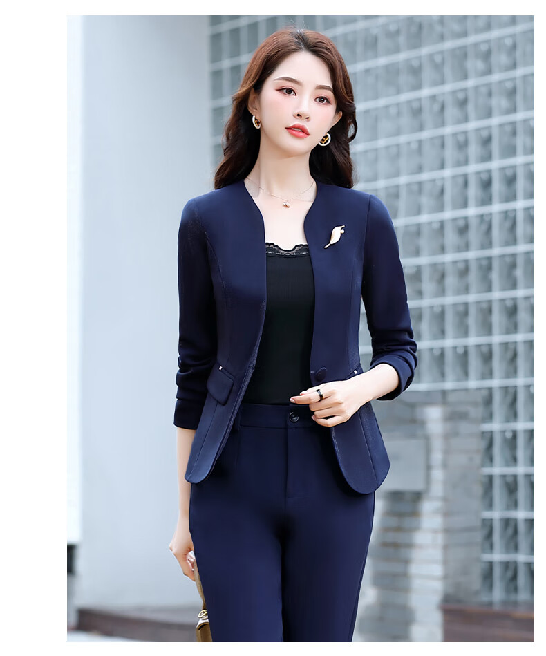 无领小西装短款女外套显高秋季时尚简约通勤装小款西服上衣白色3xl