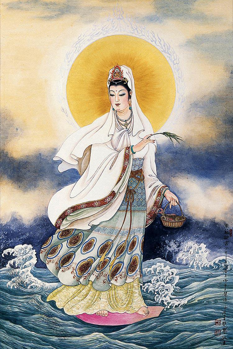 南海白衣杨柳观音大士净瓶施药观世音菩萨画像结缘卷轴挂画图杨柳观音