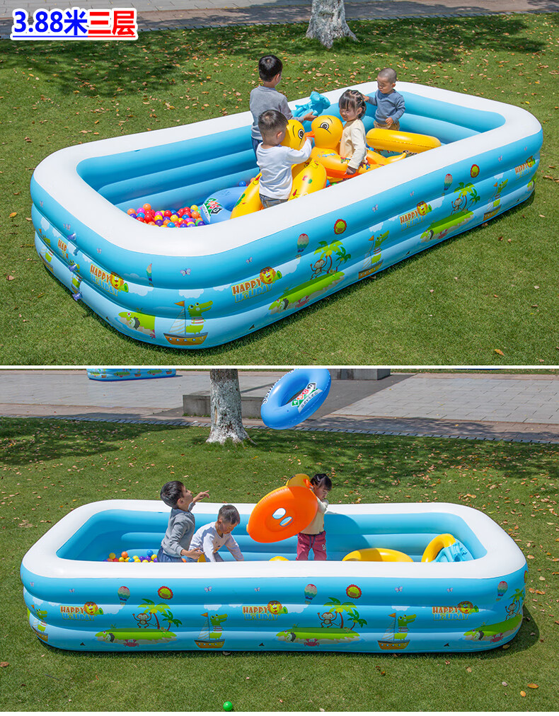 气垫游泳池自动充气打气室外小孩简易塑料儿童家用大人折叠家庭户外