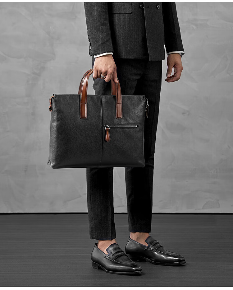 酷奇男包轻奢品牌ck潮男包男士电脑公文包男牛皮大包斜跨包商务公文包