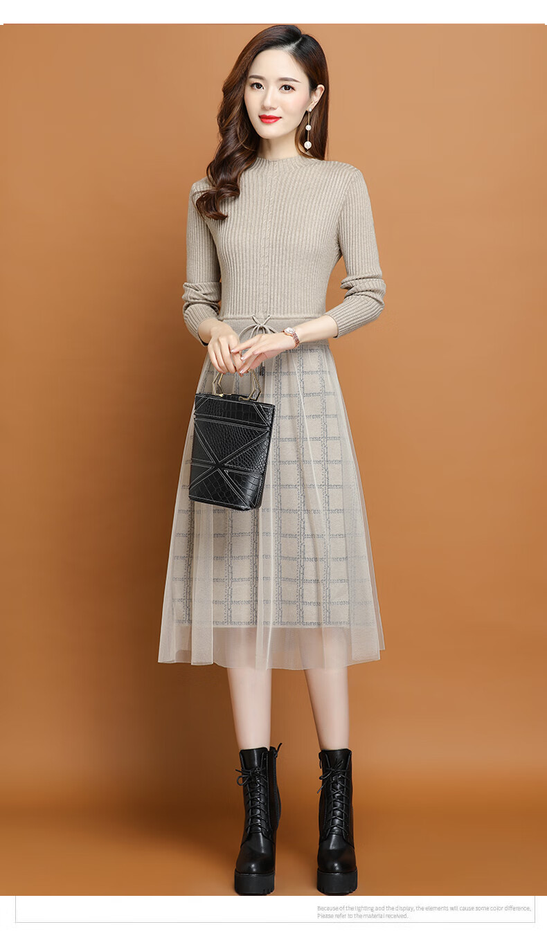 女王轻奢高端针织连衣裙秋冬2020新款女假两件长款过膝毛衣裙配大衣的