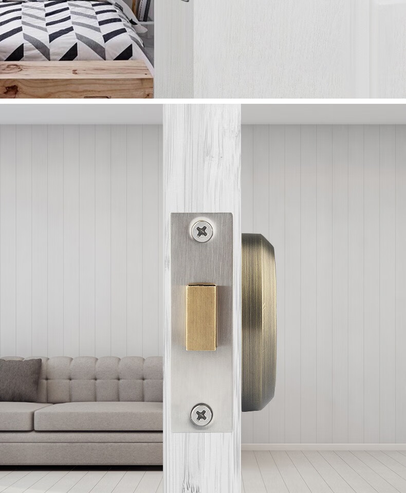 隐形门锁闭锁隐藏式无把手暗锁单面盗圆锁拉环式不锈钢双面拉手白色