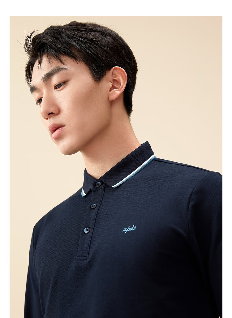 hla海澜之家长袖polo衫男圆领胸前字母刺绣小标净色polo衫hntpd3d311a