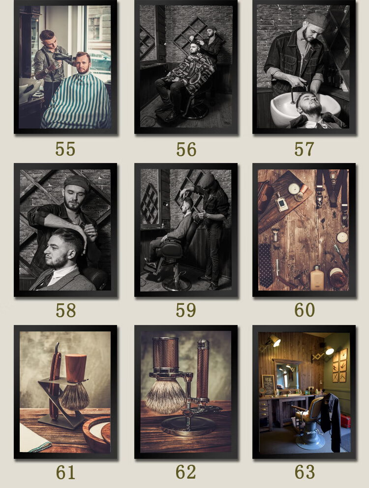 abay头发型图男士造型理发店挂画发廊美发店海报壁画相框墙画米白色10