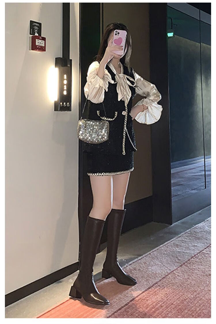 青春少女初中生高中生大学生小个子白色长筒靴女不过膝春秋季高筒方头