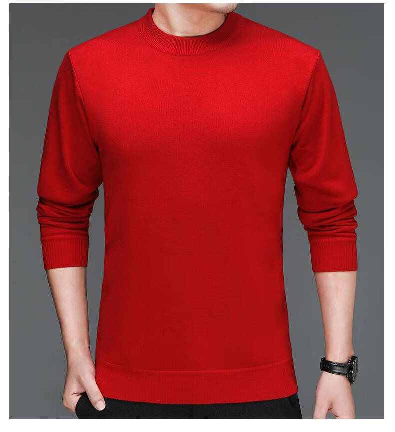 虎年本命年衣服羊毛衫男士加绒加厚大红色毛衣中老年羊绒衫圆领爸爸