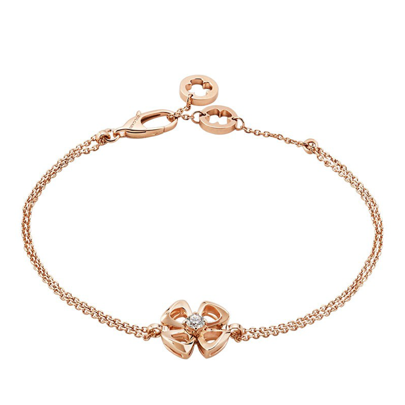 宝格丽镂空四叶草手链 女 礼物 18k玫瑰金镶钻石永绽之花手链 可调节