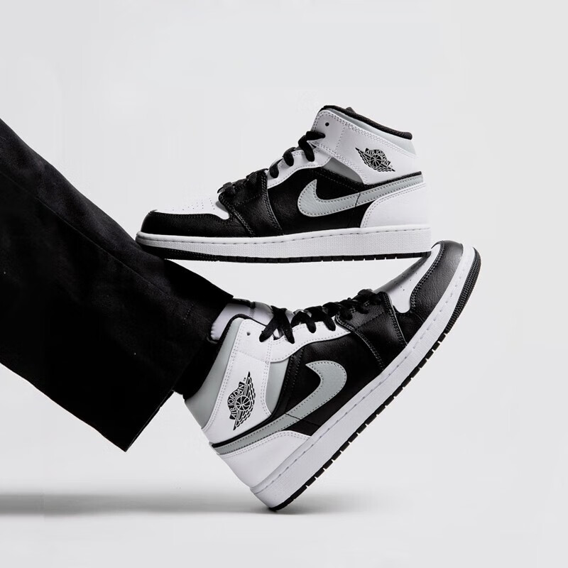 耐克nike air jordan 1 mid aj1中帮黑白灰男女款休闲篮球鞋休闲百搭
