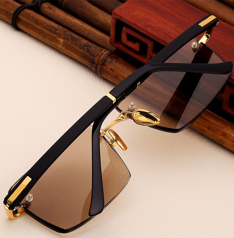 天然水晶整块石头切边眼镜养目养眼石头镜茶色镜片男女通用墨镜663