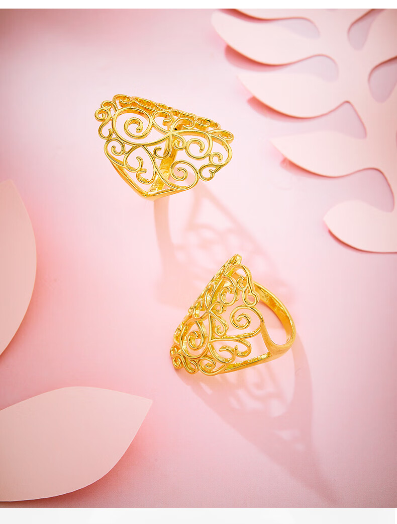 庄梦蝶 5d硬金蕾丝戒指无氢足金 999夸张时尚个性女款镂空送女友 12