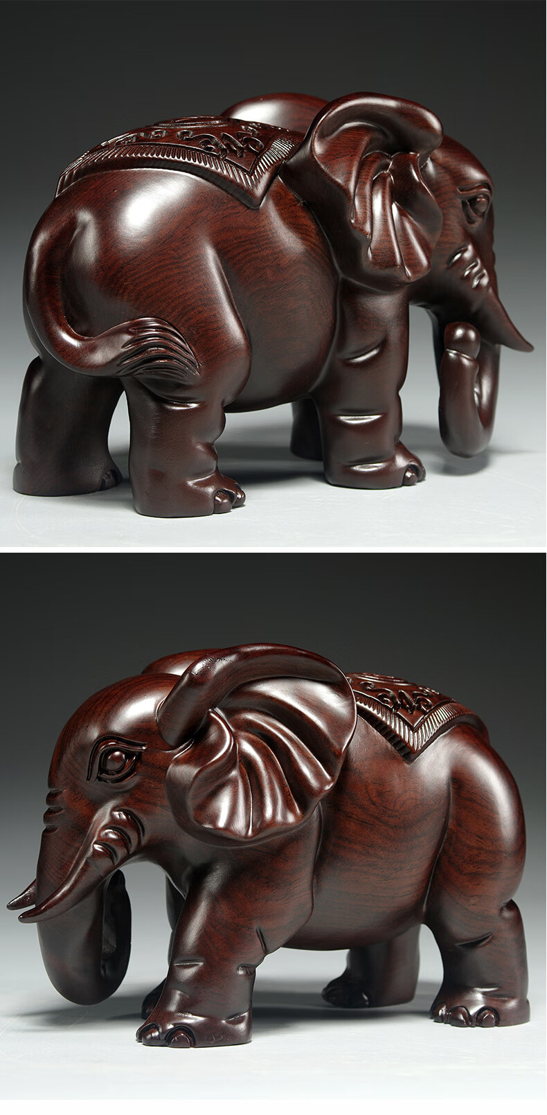 梵粟黑檀木雕大象摆件招财风水吉祥如意客厅装饰桌面摆件实木雕刻工艺