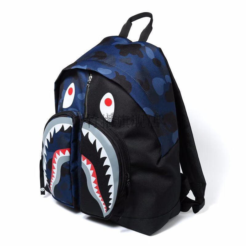 bape鲨鱼双肩包 bape双肩包女潮牌百搭简约帆布情侣书包鲨鱼星空时尚