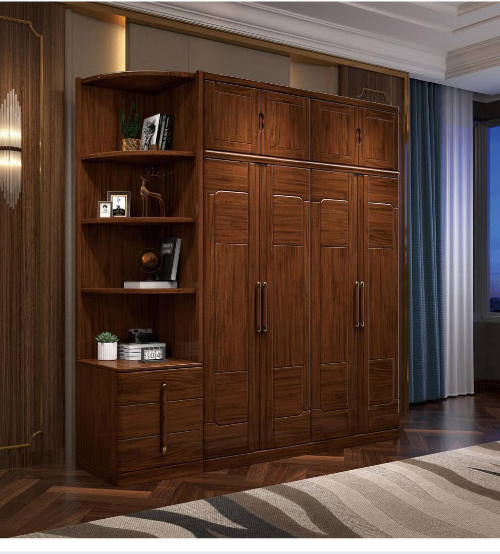 金丝檀木全实木衣柜卧室四门五门组合平开门木质大衣柜 金丝檀木衣柜