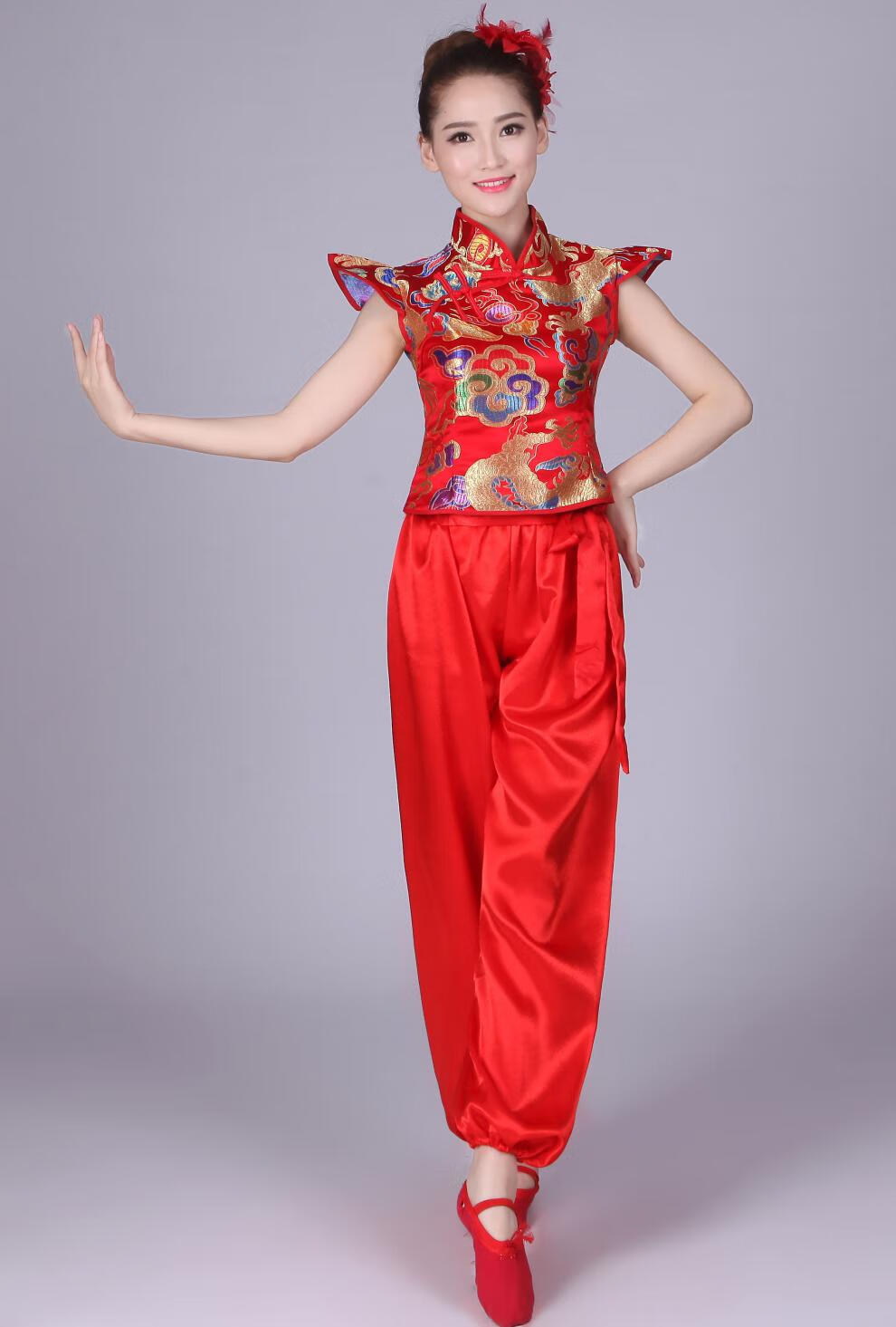 【扭秧歌服装】新款打鼓服演出服男女腰鼓服中国风秧歌服中老年套装