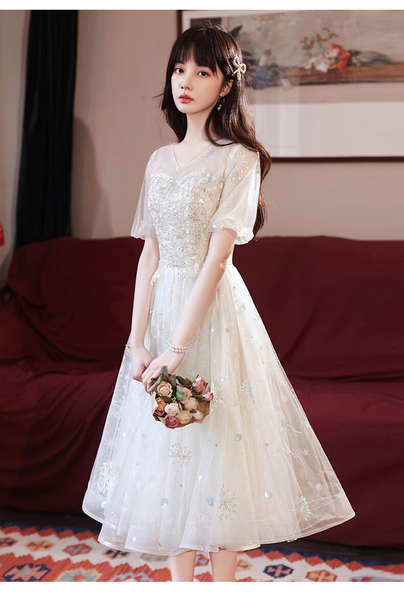 尚然乐小个子晚礼服成人女学生艺考主持演出伴娘服宴会生日平时可穿