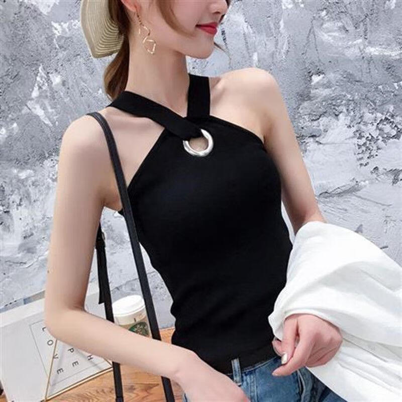 女大码80-180斤小吊带背心女内搭夏季新款挂脖式露肩性感露背上衣女