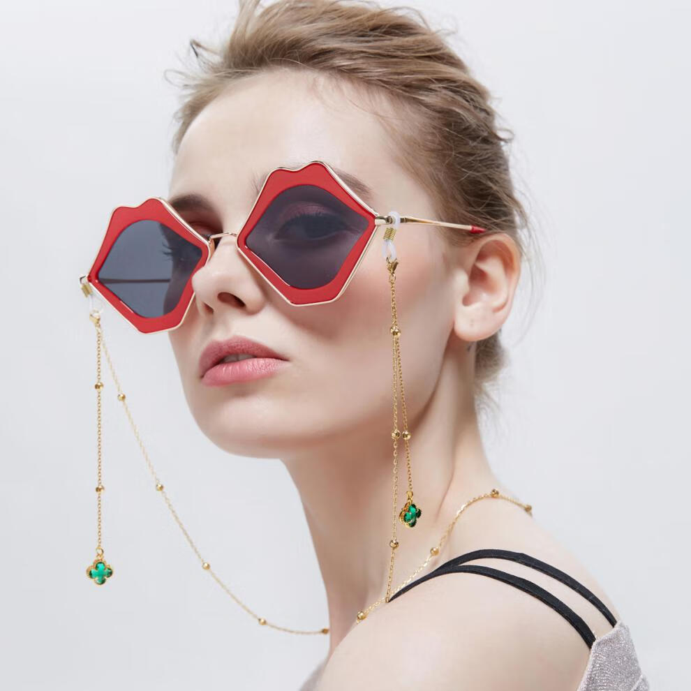 眼镜链条眼镜女眼镜框钛钢超轻眼镜链眼镜框 四叶草-绿【图片 价格