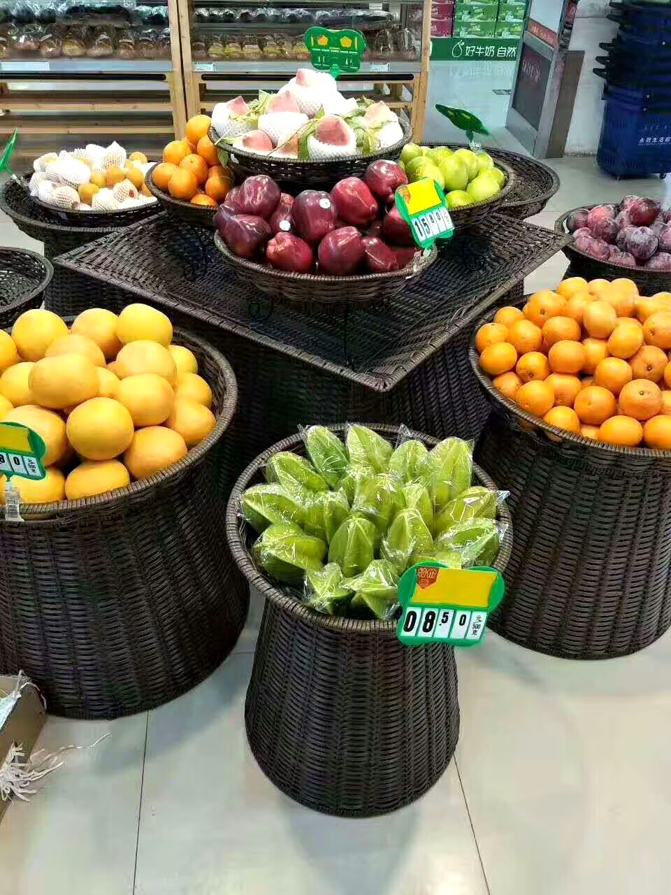 画尚(halsanr)超市水果堆头篮藤编蔬菜筐水果陈列筐塑料展示托盘圆形