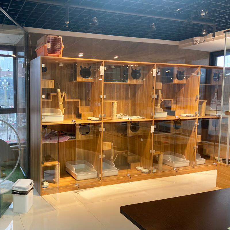 京选好物实木宠物柜猫狗笼子别墅房子玻璃门木格栅展示柜宠物店寄养大