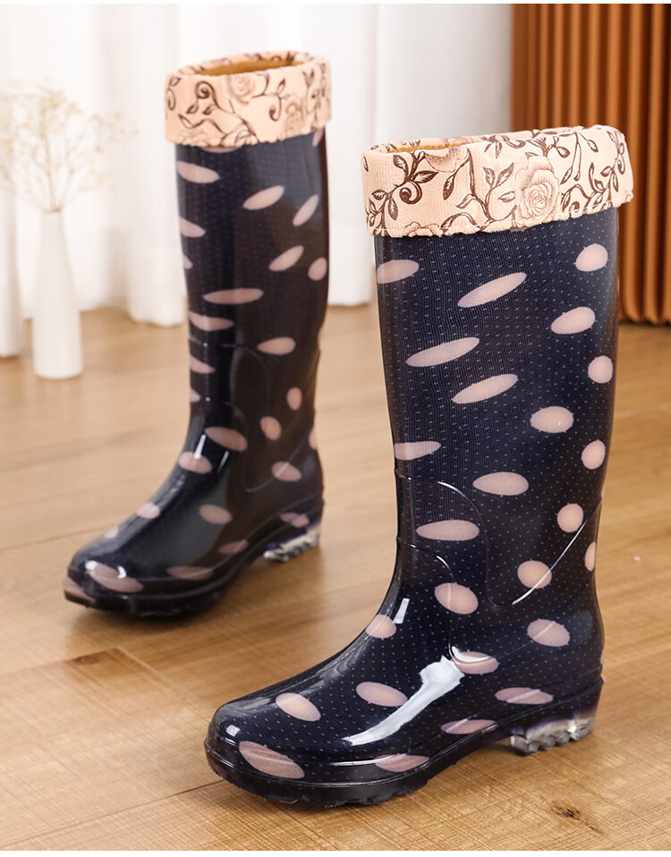 gjijio 套鞋女田园长筒雨鞋女士加绒保暖防滑胶鞋水靴雨靴成人时尚高