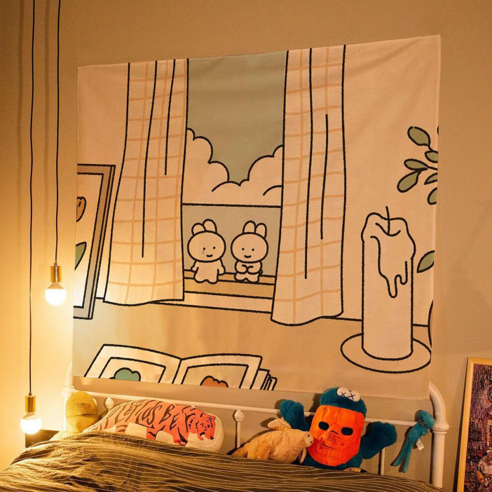 ins风可爱拍照直播床头挂布背景布宿舍卧室装饰布房屋改造挂毯havea