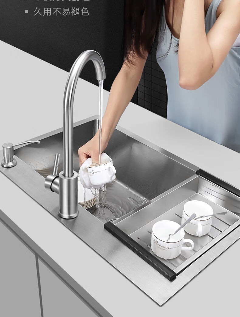 厨房水槽304不锈钢洗菜盆手工加厚洗碗槽水池家用单槽池套餐套餐c水槽