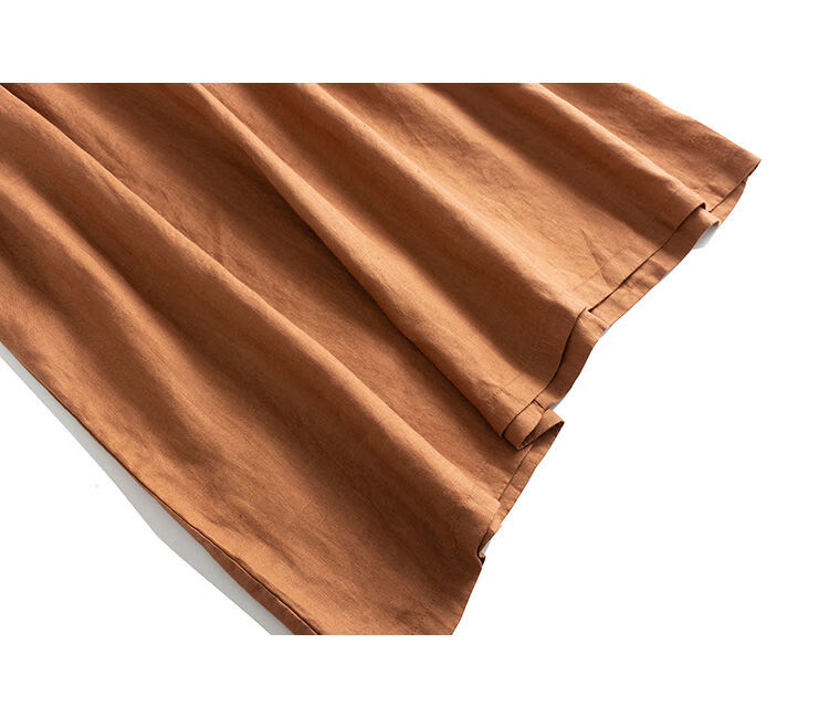 素订棉麻日本高端出口尾单女装亚麻连衣裙宽松中长款森系短袖裙子 麻